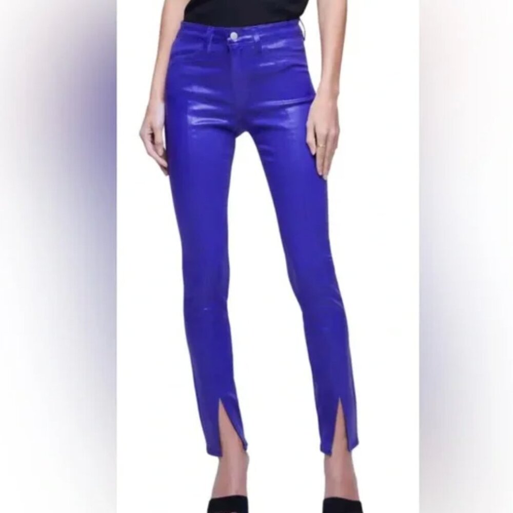 L'AGENCE Jyothi High Rise Split Ankle Jeans, Electric Blue Coated, Size 31